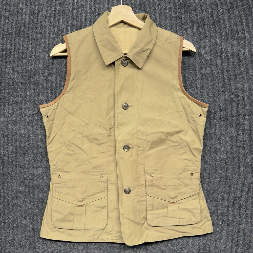 Lauren Ralph Vest Women Medium Beige Tan Reversible Utility Canvas Cargo Outdoor